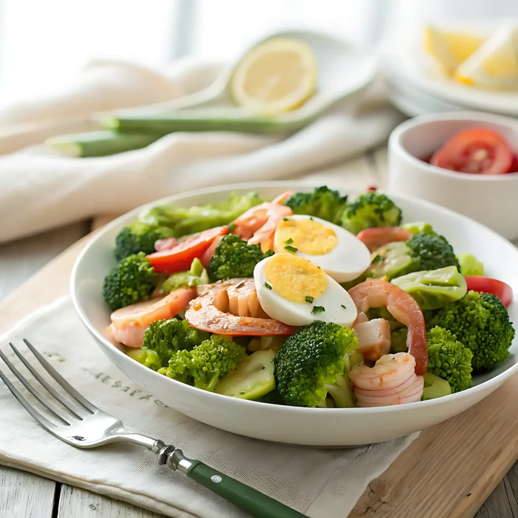 Ensalada de Camarones, Huevo y Brócoli: Un Festín de Frescura y Proteínas