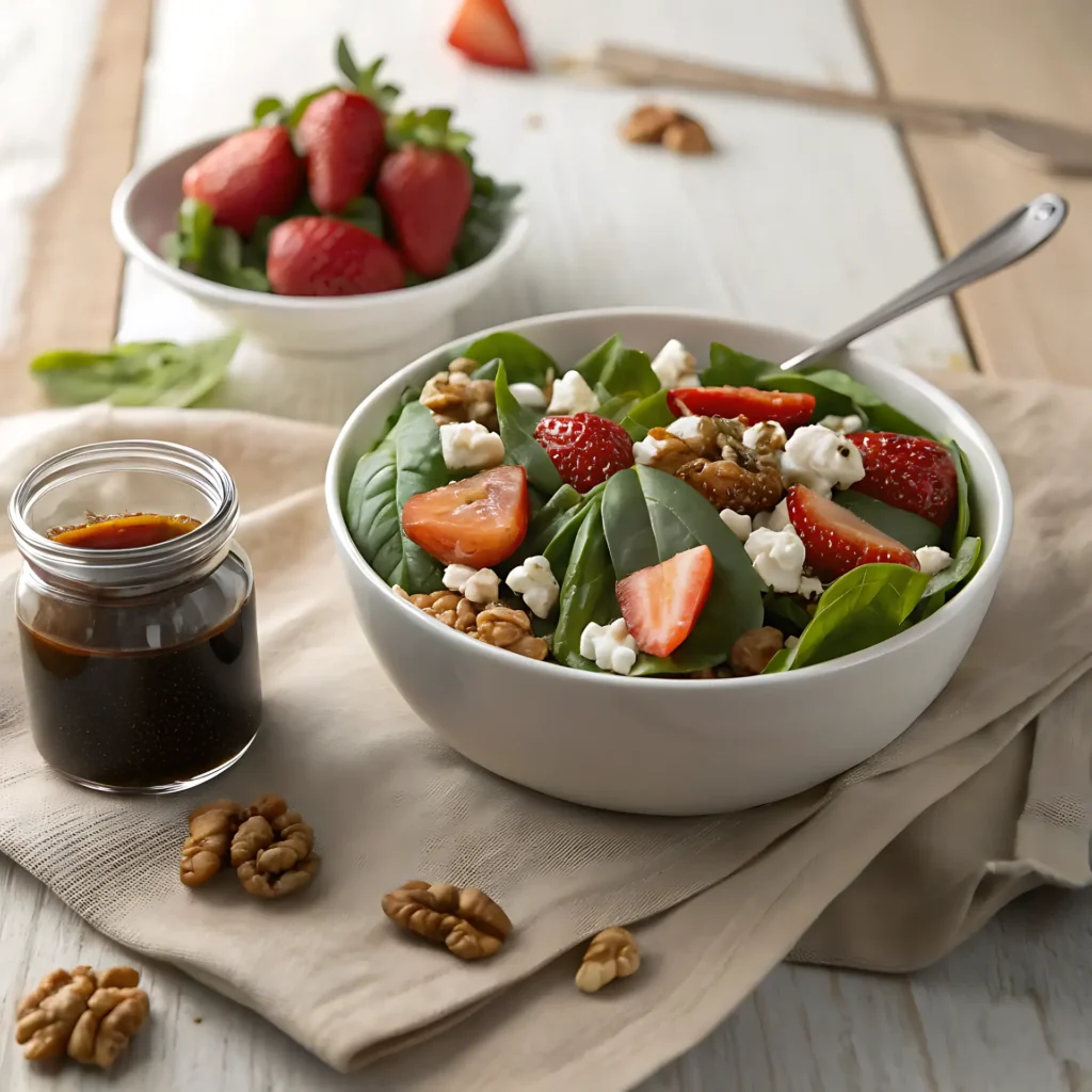 Ensalada de Espinaca, Fresas y Nueces Caramelizadas