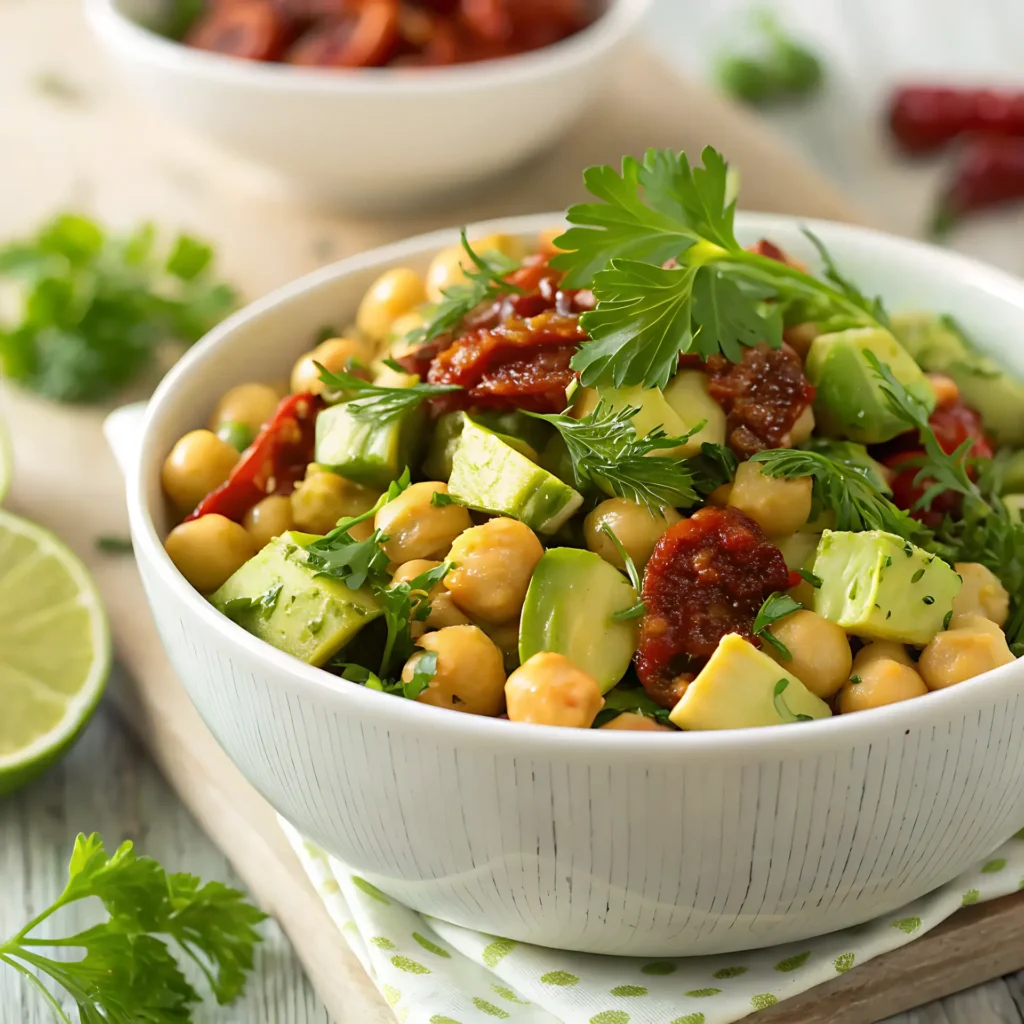 Ensalada de Garbanzos, Aguacate y Tomates Secos