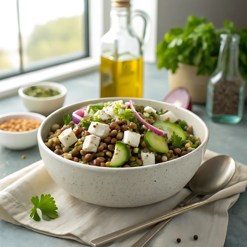 Ensalada de Lentejas Pepino y Queso Feta