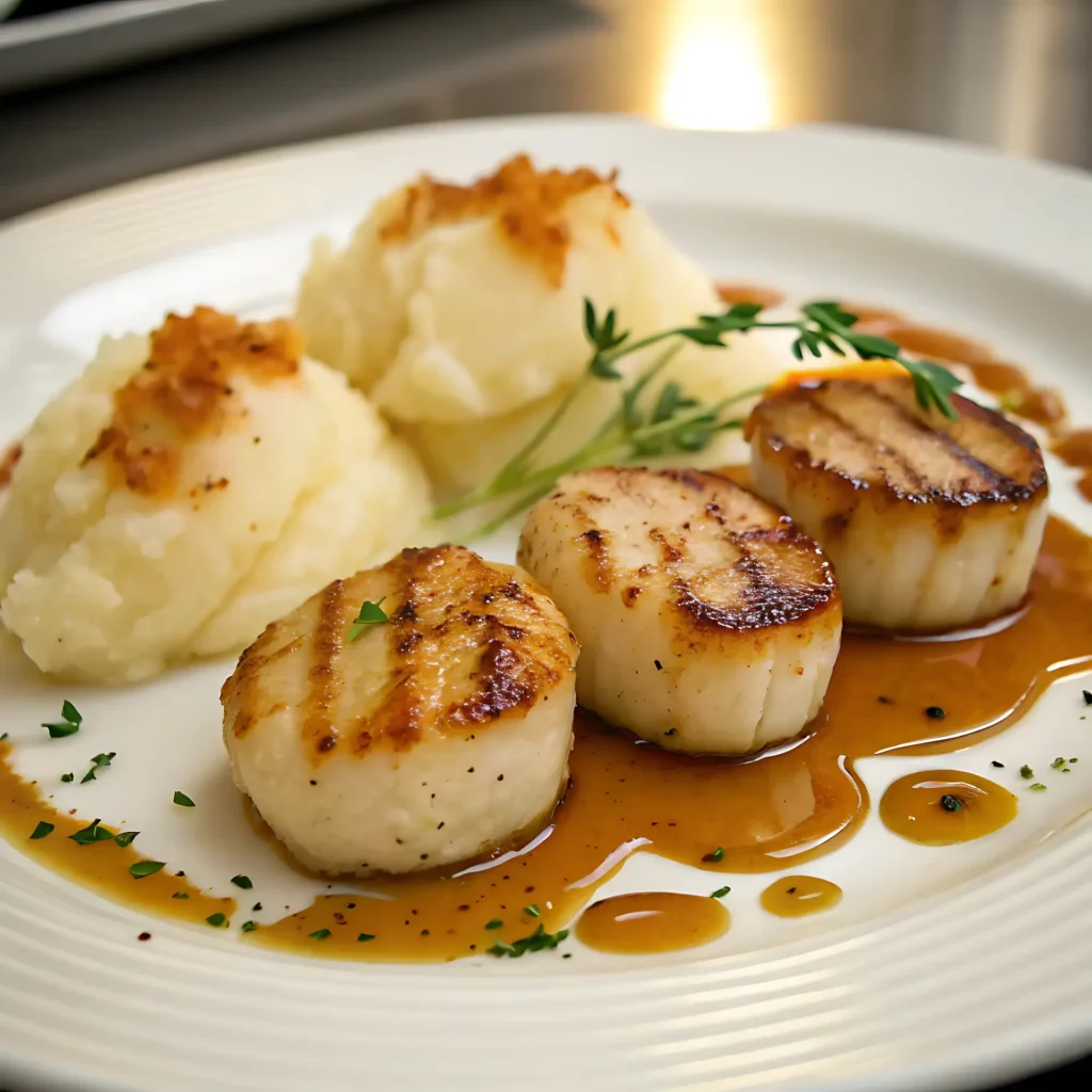 Vieiras a la Plancha con Salsa de Cítricos y Puré de Coliflor