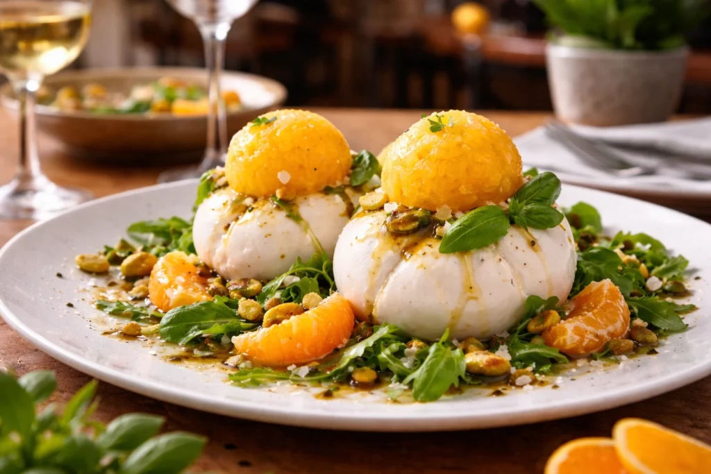 Ensalada de Burrata con Helado de Mandarina