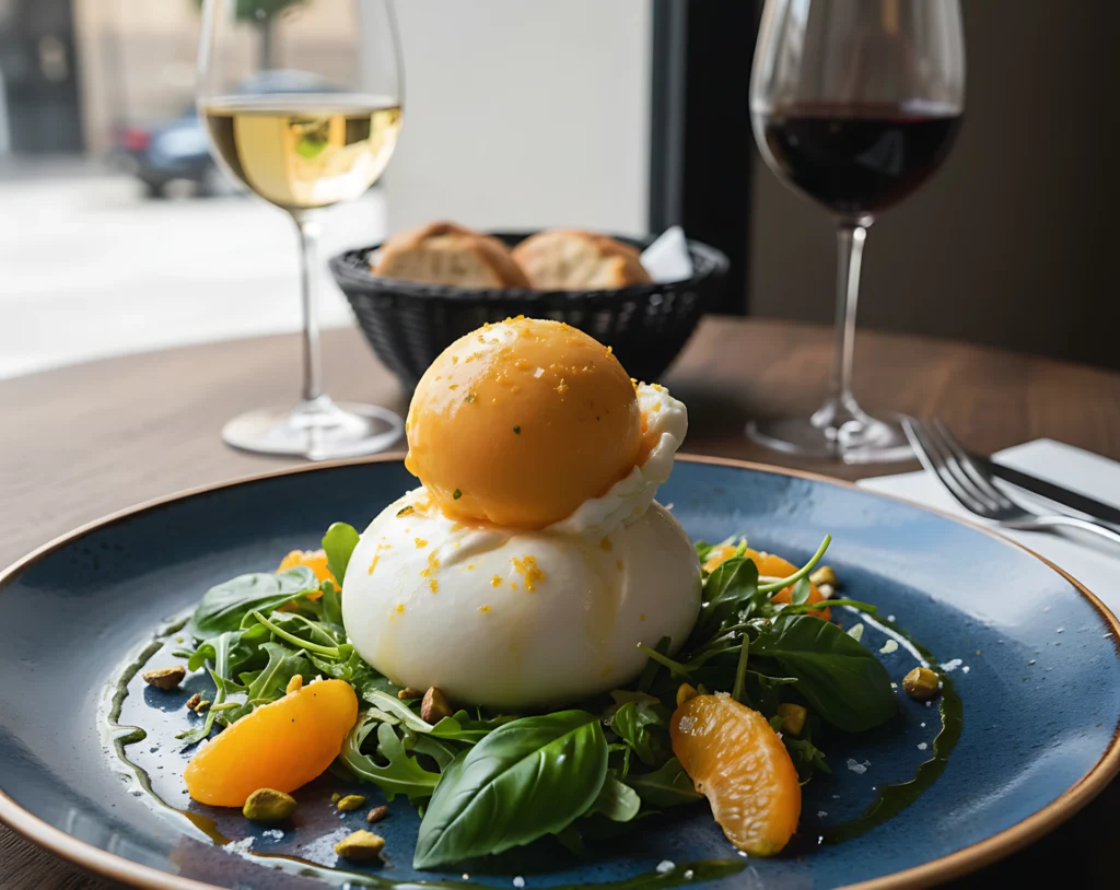 Ensalada de Burrata con Helado de Mandarina